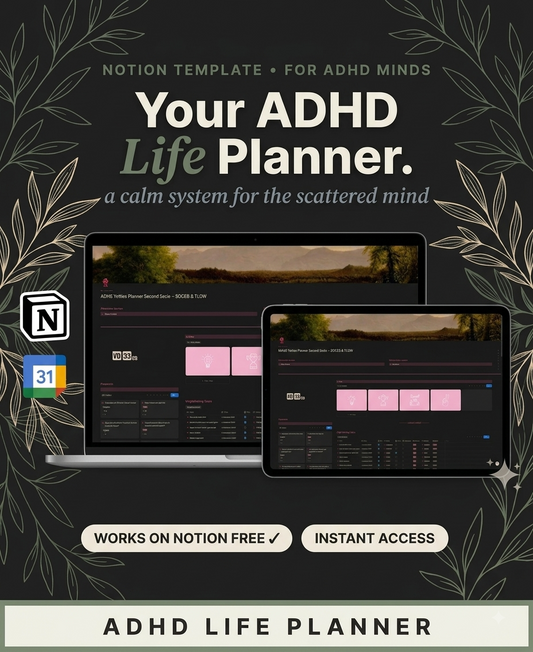 Can't even start the task you've been avoiding all week?" A Notion system built for how your ADHD-friendly Notion template brain actually works — not against it. Zero clutter. One-click capture. Set up in under 5 minutes.